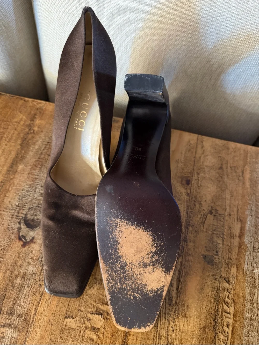 Gucci Dark Brown Suede Square-Toe Pumps